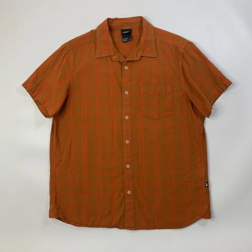 The North Face Shirt Mens Large Spice Coral Cotton Button Up Plaid Short Sleeve